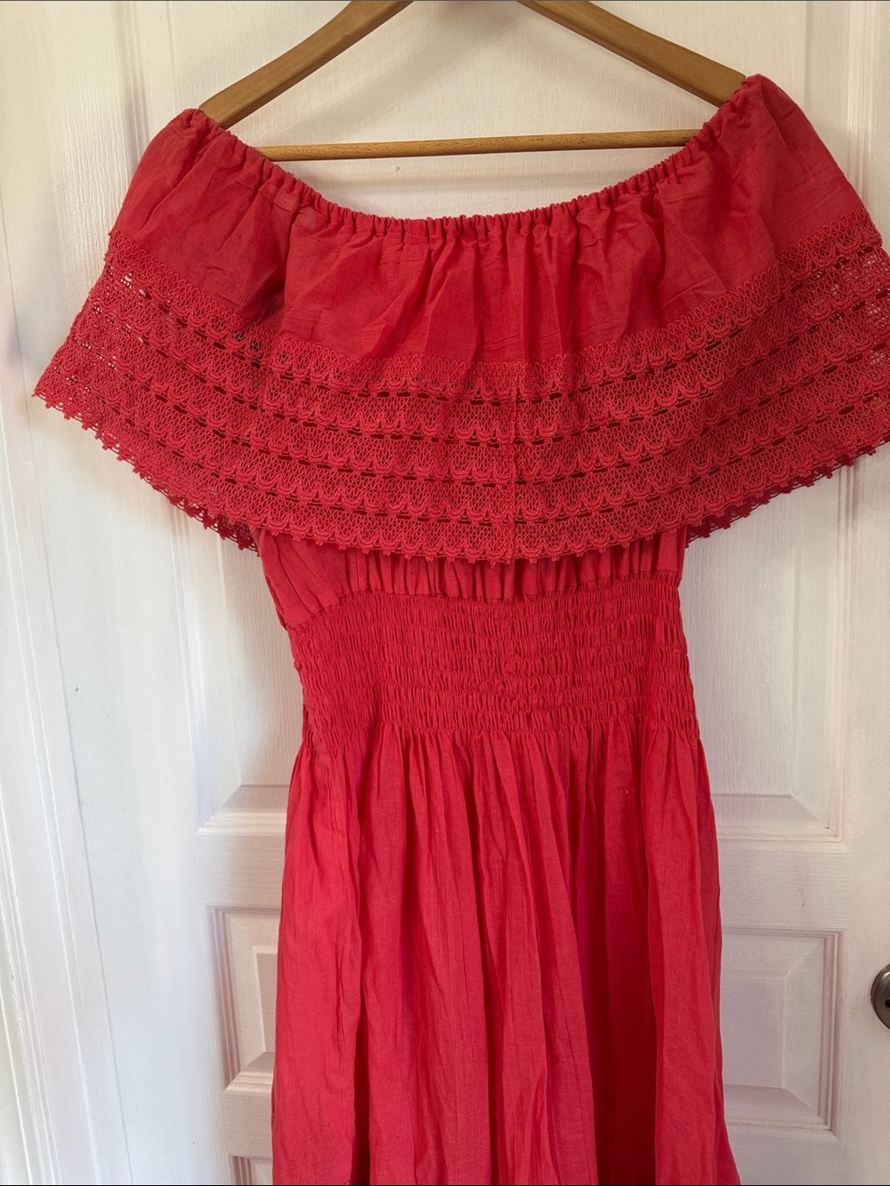 Mexican Coral Embroidered Off-Shoulder Dress - Picture 8 of 8